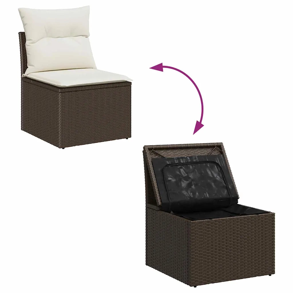 Set Divano da Giardino con cuscino 7 pcs Marrone e Crema