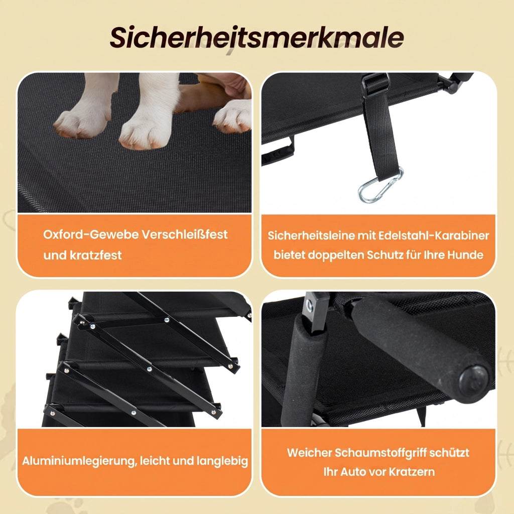 Rampa per cani extra larga, 5 gradini, pieghevole, superficie antiscivolo, manico in schiuma morbida, portata 110 kg, per auto, letti alti e furgoni