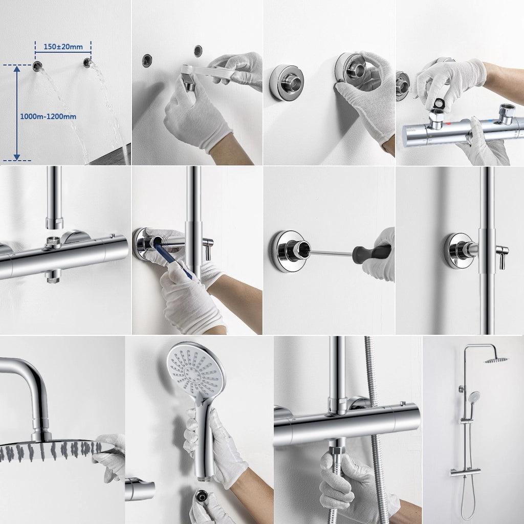 AICA Colonna Doccia con Miscelatore Termostatico, Rubinetto Doccia 28x4cm, Soffione Doccia Tondo in Acciaio Inox da 20cm Cromo