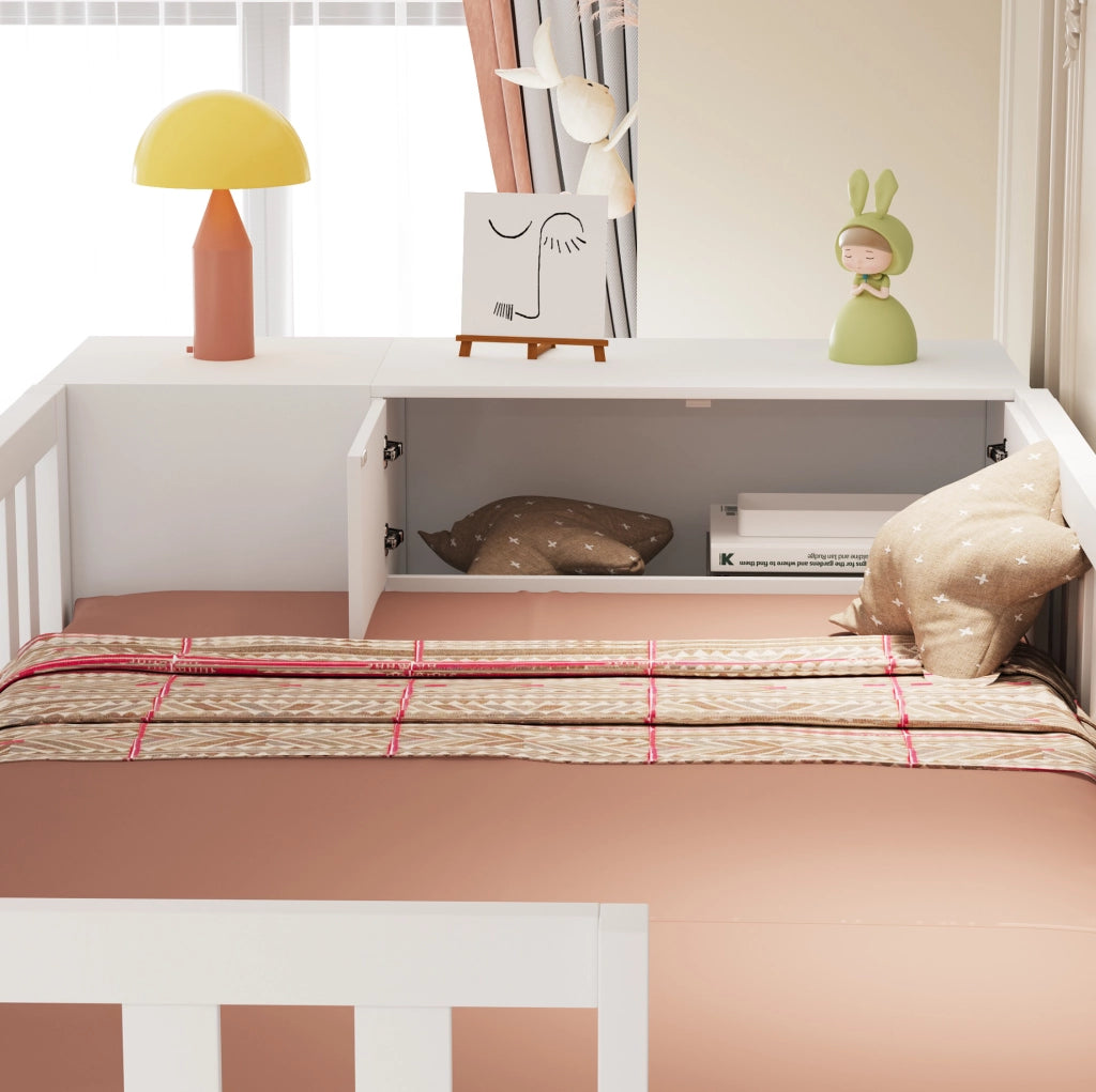 Letto a soppalco 90x200 cm con guardaroba; ripiani e scala con cassetti