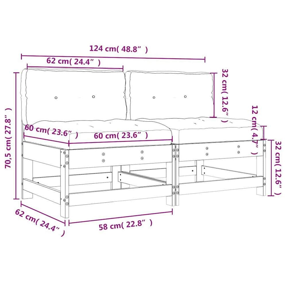 Middle Sofas With Cushions, 2 Pieces, Solid Pine Wood