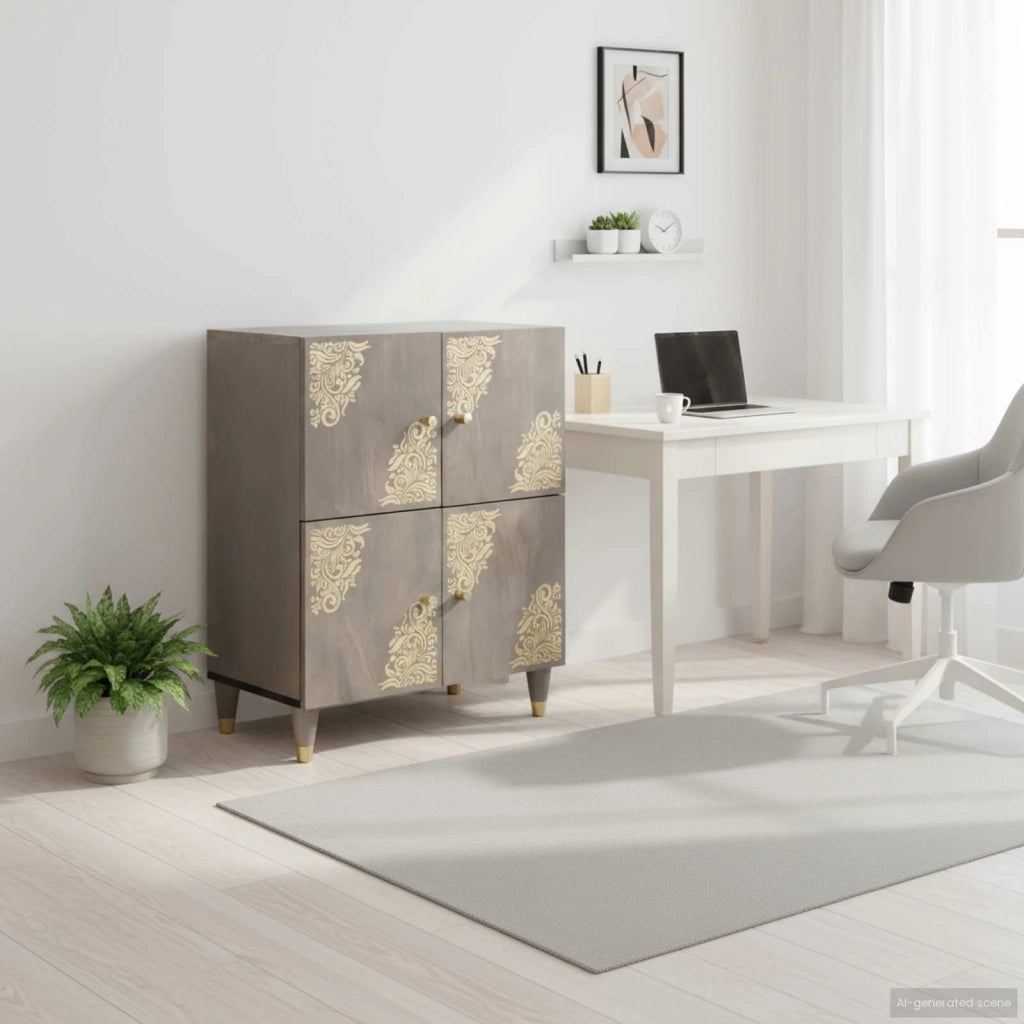 Credenza Grigio e Oro 60 x 33 x 75 cm Legno di mango massello 4018798