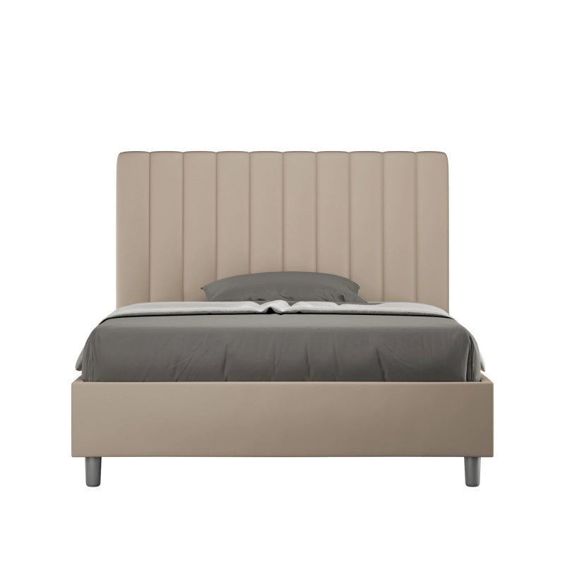 Letto imbottito Piazza e mezzo 130x210 cm Agueda - Similpelle,Tortora,Con rete