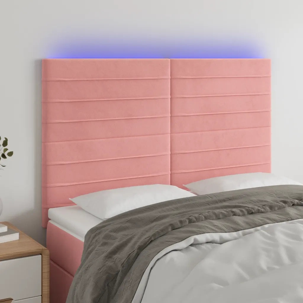 Testiera a LED-Testata con LED Rosa 144x5x118/128 cm in Velluto 206919
