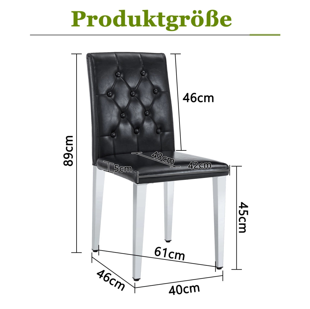 SEDIE da pranzo Set da 4 pezzi 89 cm Nero/Argento in PU e metallo
