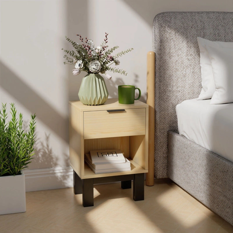 Comodino con 1 cassetto e vano aperto salvaspazio per camera da letto e soggiorno in legno rovere 35 × 26 × 50 cm