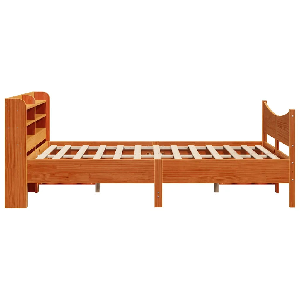 Giroletto con Testiera-Struttura Letto con testiera Marrone Cera 150x200 cm Massello Pino 746940