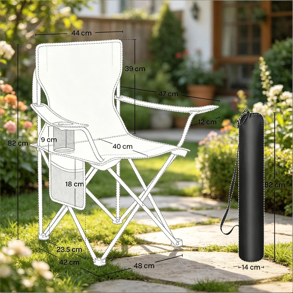 Set di sedie pieghevoli da campeggio a 2 posti in metallo, tessuto oxford e mesh, grigio scuro, con portabevande 47 × 76 × 80,5 cm