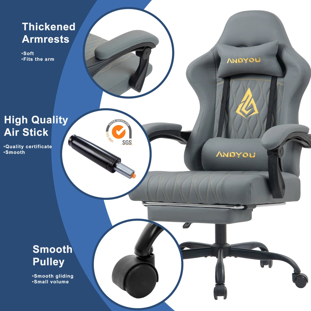 Sedia da gaming con poggiapiedi ¨C Minimal ¨C Grigio