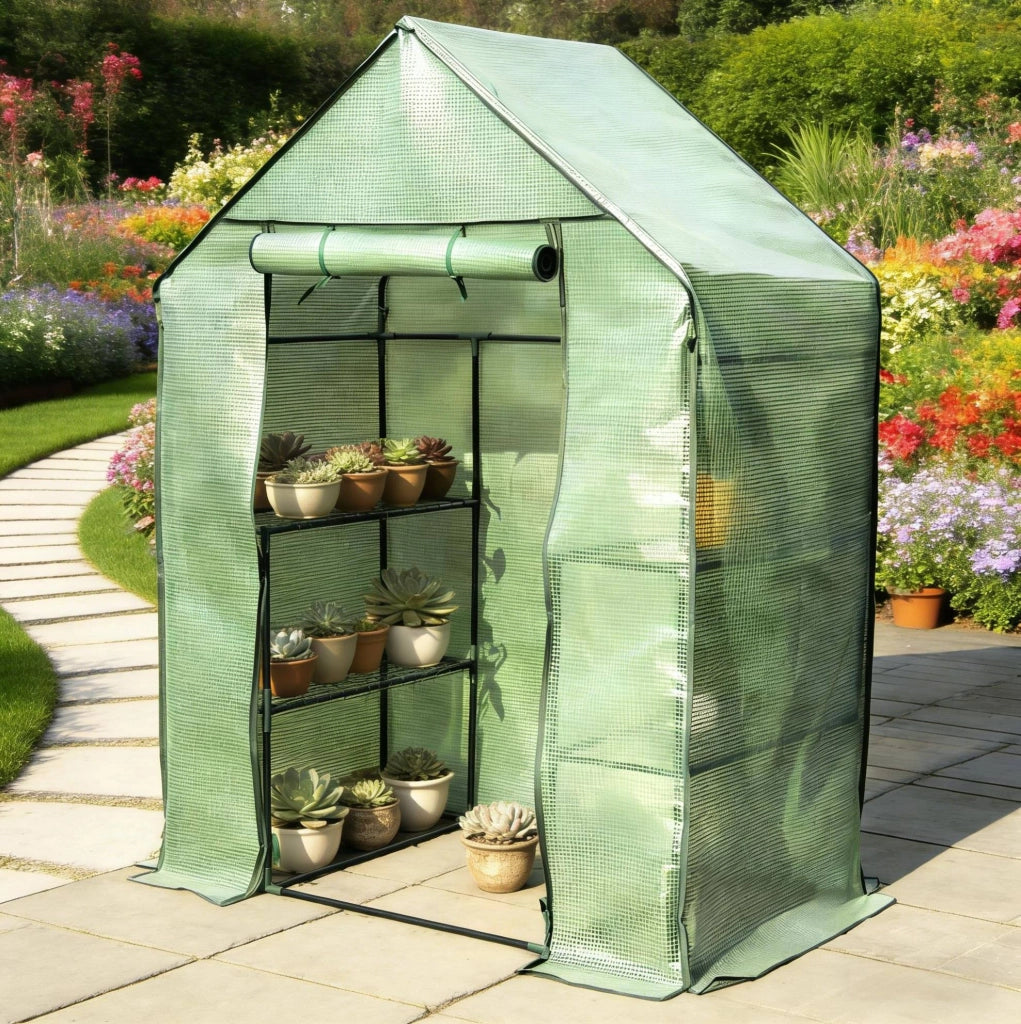 Serra in PVC Verde 143x215x195 cm con Tubature in Acciaio Verniciato per Coltivazione Protetta