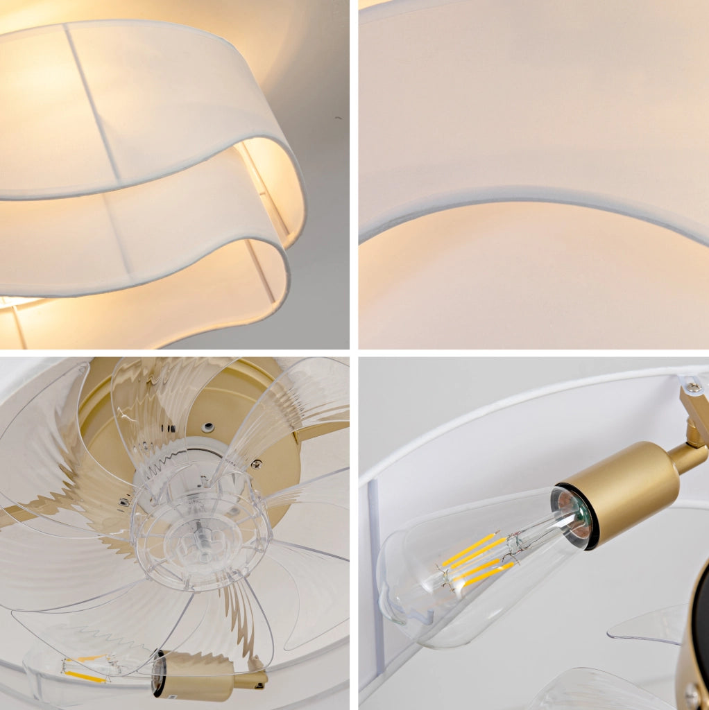 Ventilatore da soffitto 53;5 cm con luce; 4 attacchi E26; app Bluetooth e telecomando; oro e bianco