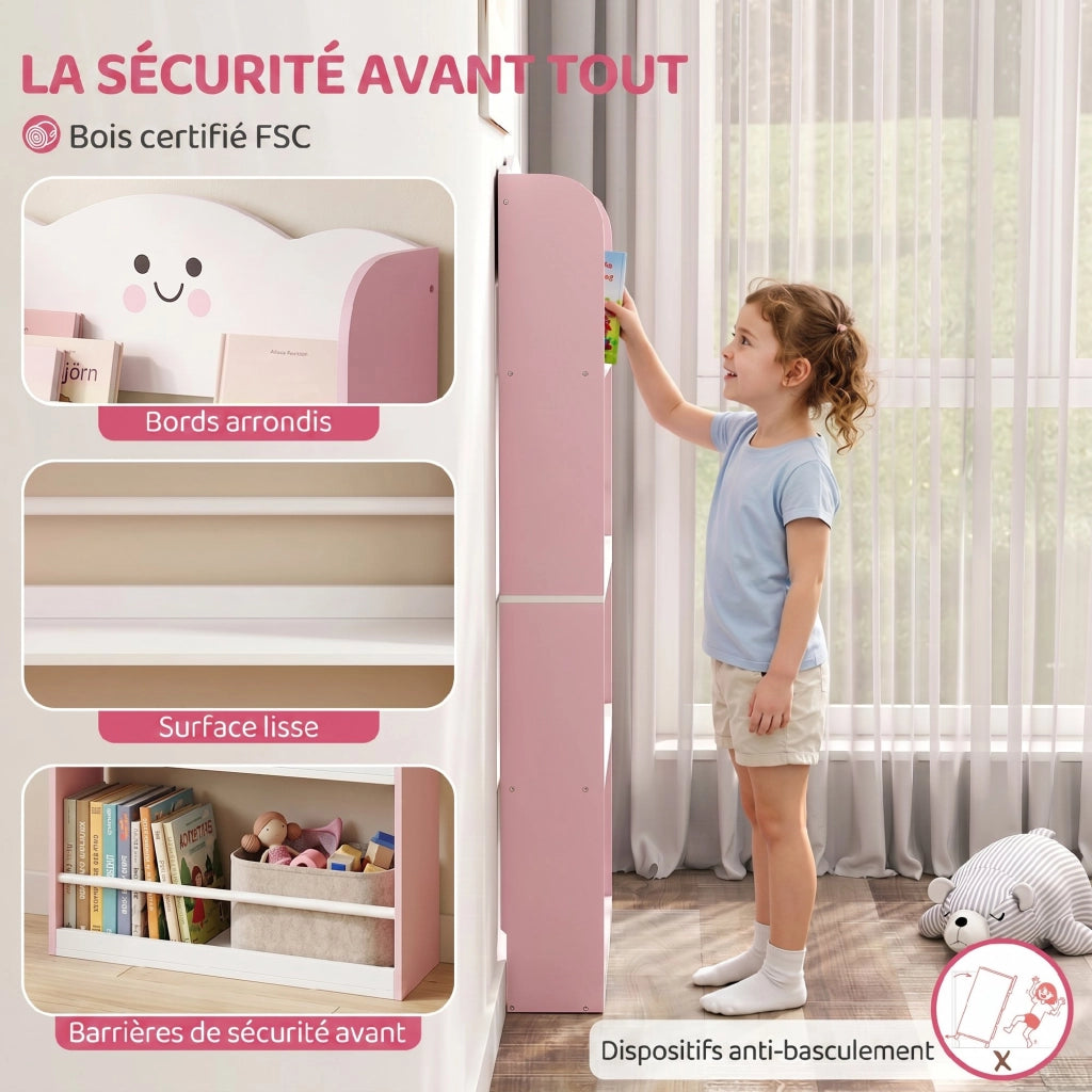 Libreria a muro per bambini ¨C Xylo ¨C 4 ripiani rosa 60x12x108cm