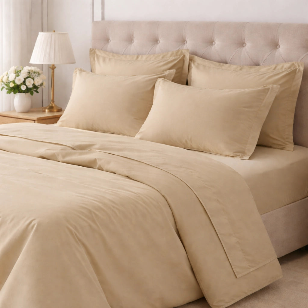 Rotihamo, set Completo Letto Singolo in Cotone, Marrone Sabbia