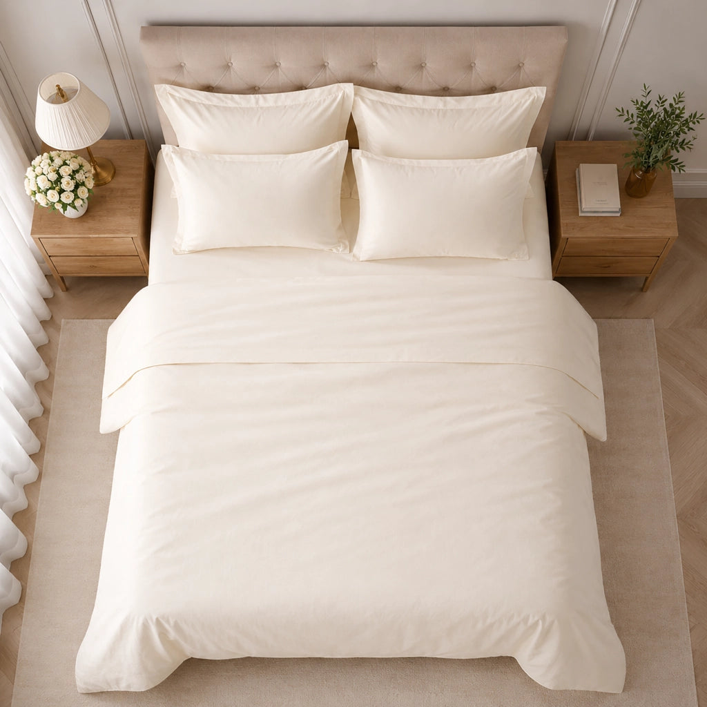 Rotira, set Completo Letto Piazza e Mezza in Cotone, Bianco Avorio