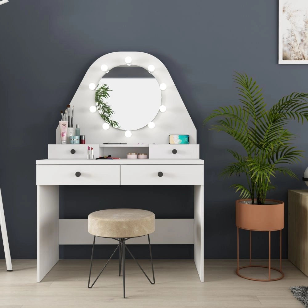 Toeletta trucco bianca con specchio 147x41x100 cm