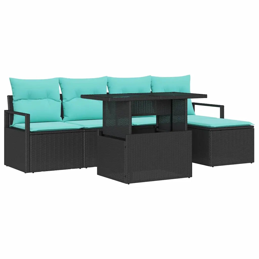 Set Divano da Giardino con cuscino 6 pcs Nero e blu 3348812