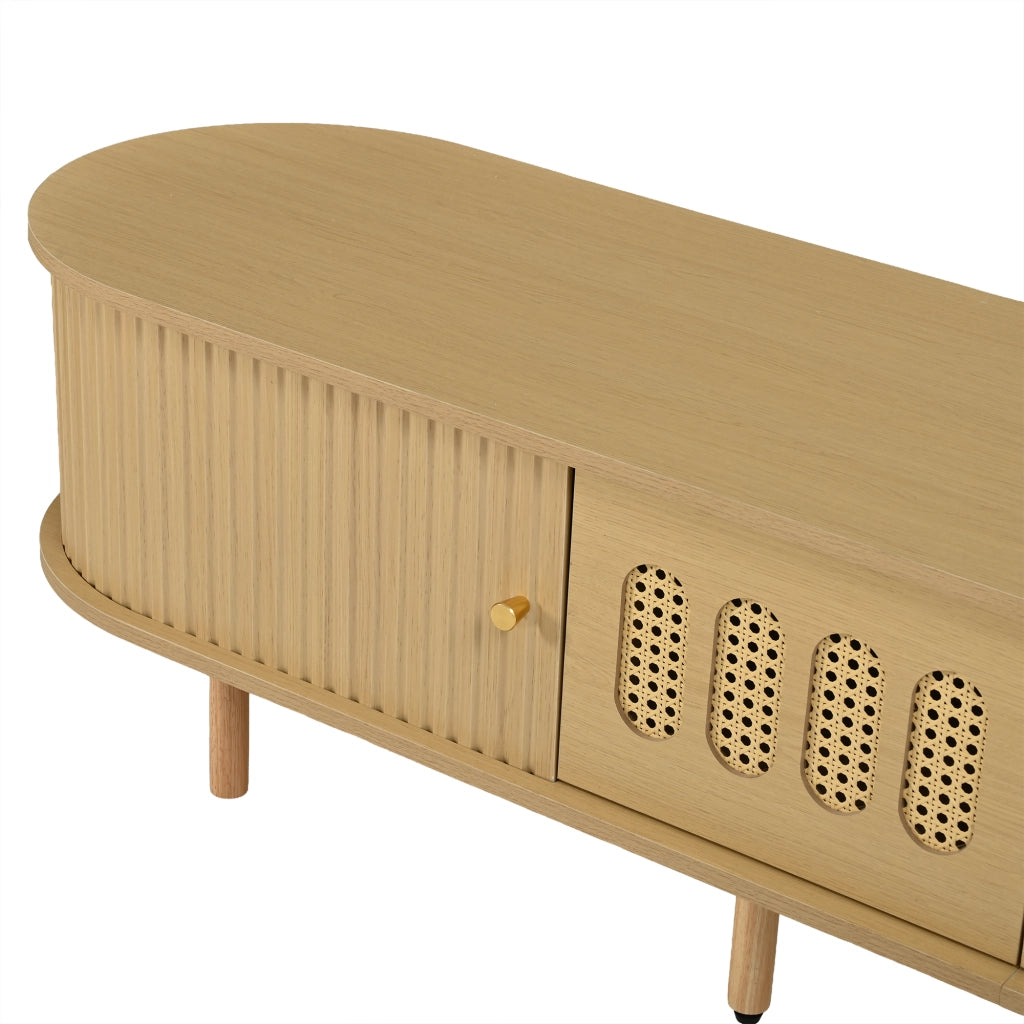 Mobile porta TV in MDF con 2 ante in rattan e 2 serrande laterali con 8 piedi per soggiorno naturale 180 × 40 × 40 cm