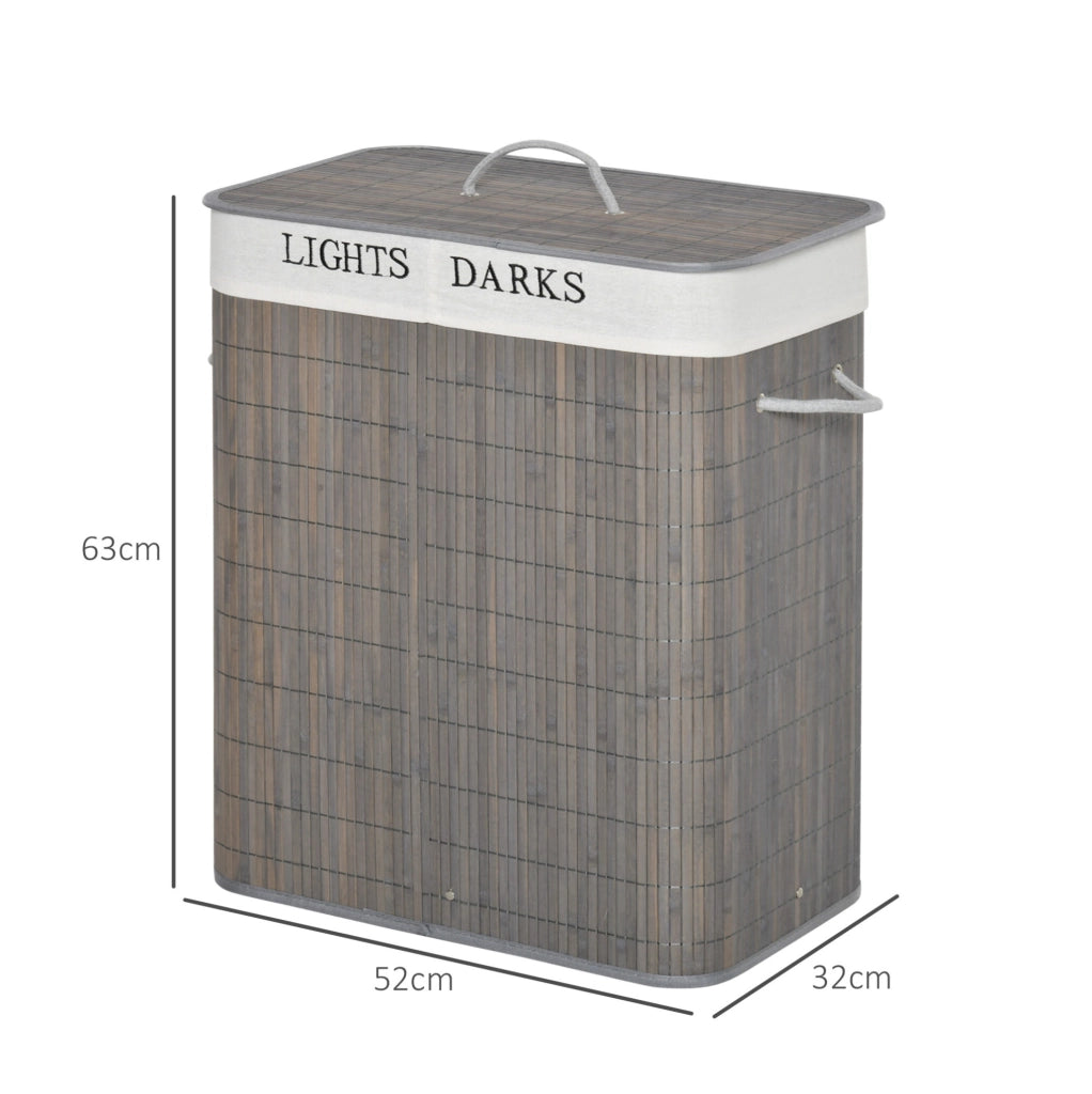 CONTENITORE PORTABIANCHERIA 100 L con 2 scomparti bambù grigio