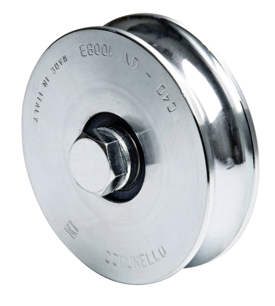 Comunello RUOTA PER CANCELLI CON PERNO GOLA U 2 cuscinetti art. 315 mm. 100x30 8.00 pz