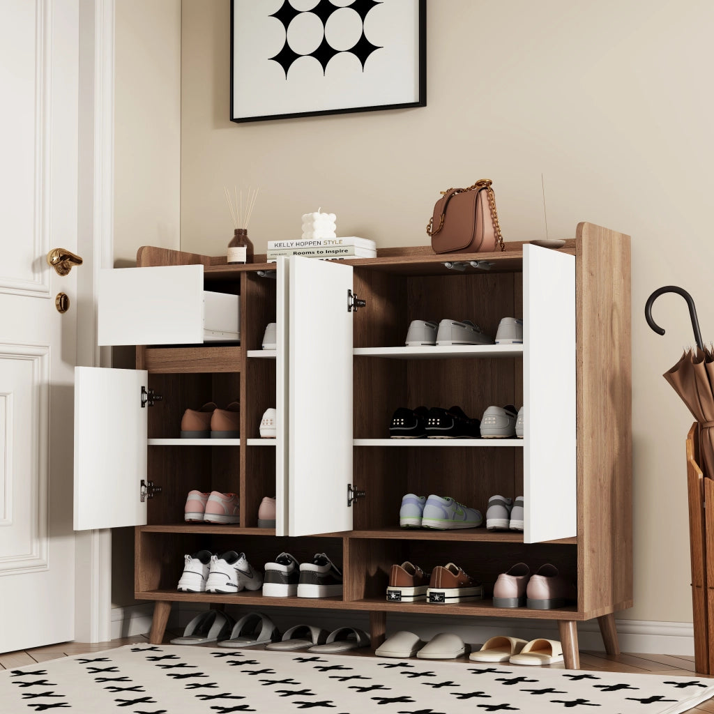 Credenza con 4 ante e cassetto ripiano regolabile in pannello truciolare bianco naturale 120 × 35 × 99 cm