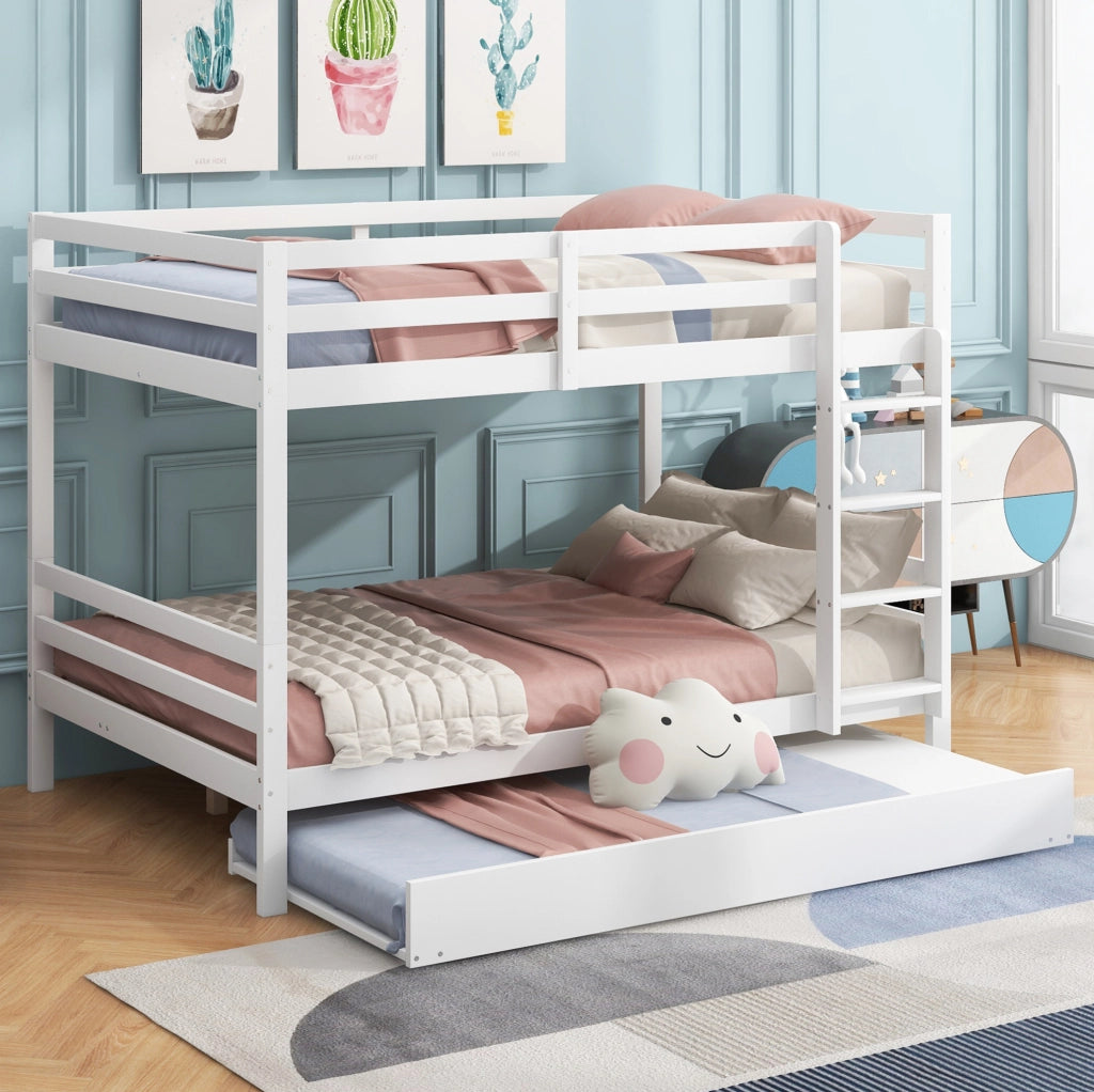 Letto a castello con letto estraibile 140x200 cm; scala; pino e MDF; bianco