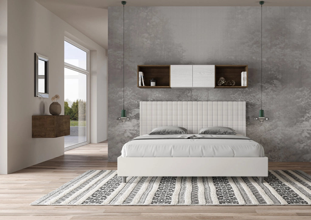 BS COM Letto senza rete imbottito 180x190 similpelle bianco