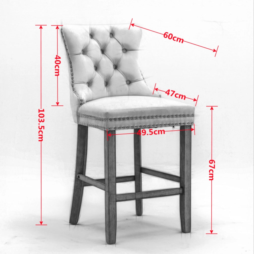 Sgabelli da Bar in Velluto con Bottoni e Gambe in Legno ¨C MINIMAL ¨C Grigio, Set di 2