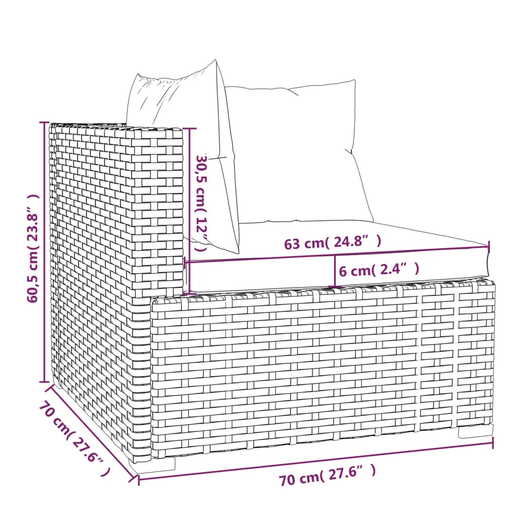 Set Divani da Giardino 3 pz con Cuscini in Polyrattan Grigio 317516