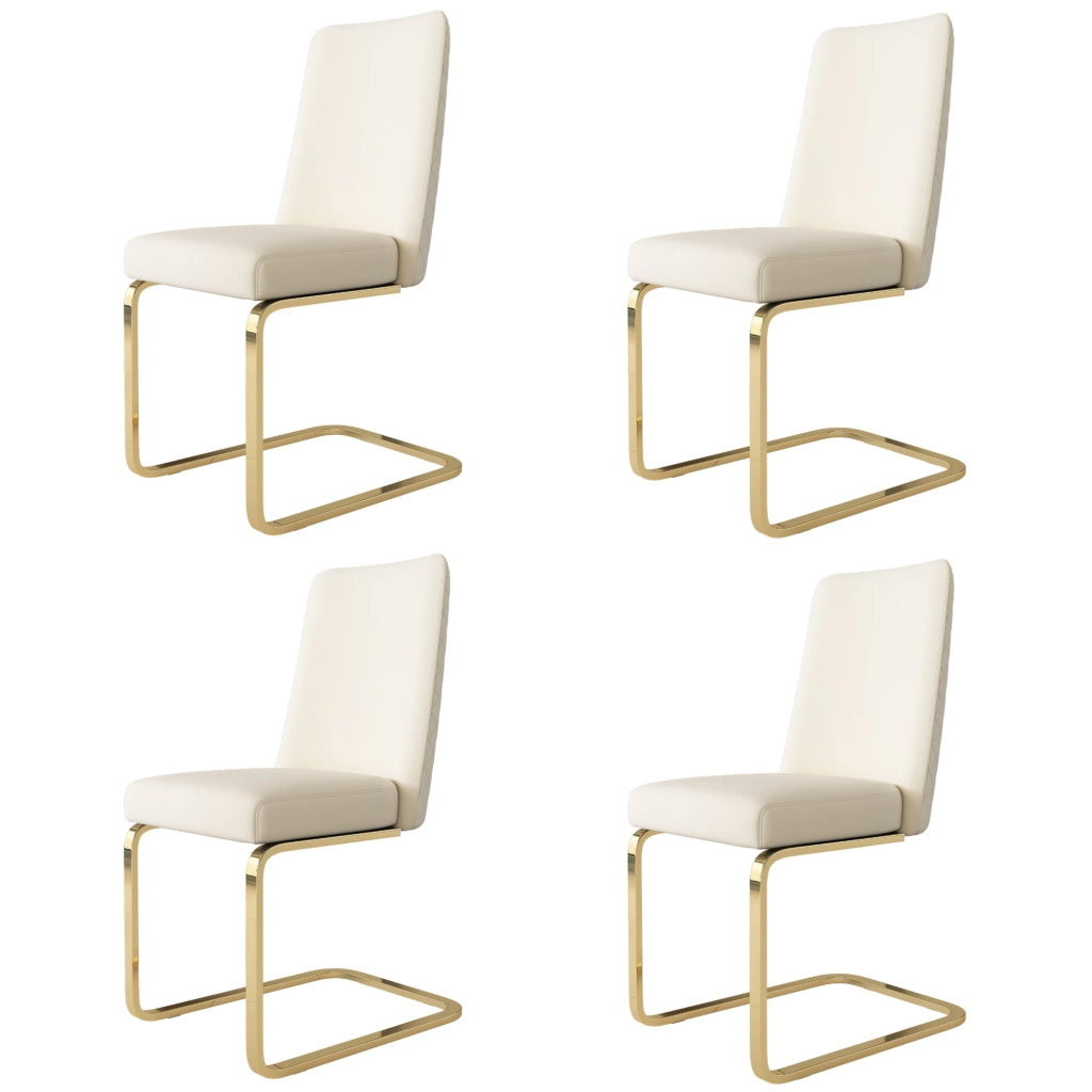 Set di 4 sedie da pranzo con schienale trapuntato e seduta imbottita in velluto beige con gambe in metallo