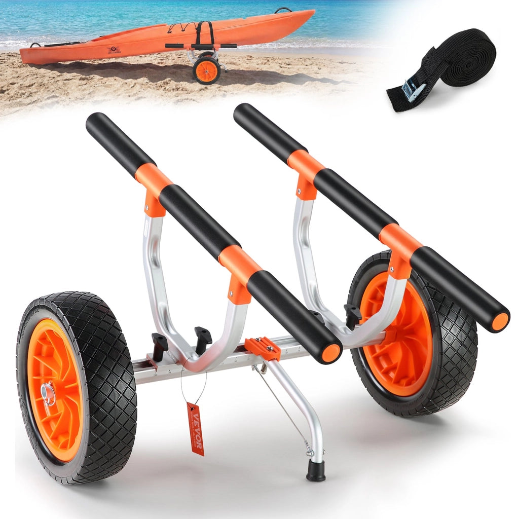Carrello Porta Kayak e Canoe Pieghevole in Alluminio Ruote PU 30,5cm Capacità 204 kg Regolabile e Robusto per Trasporto Barca