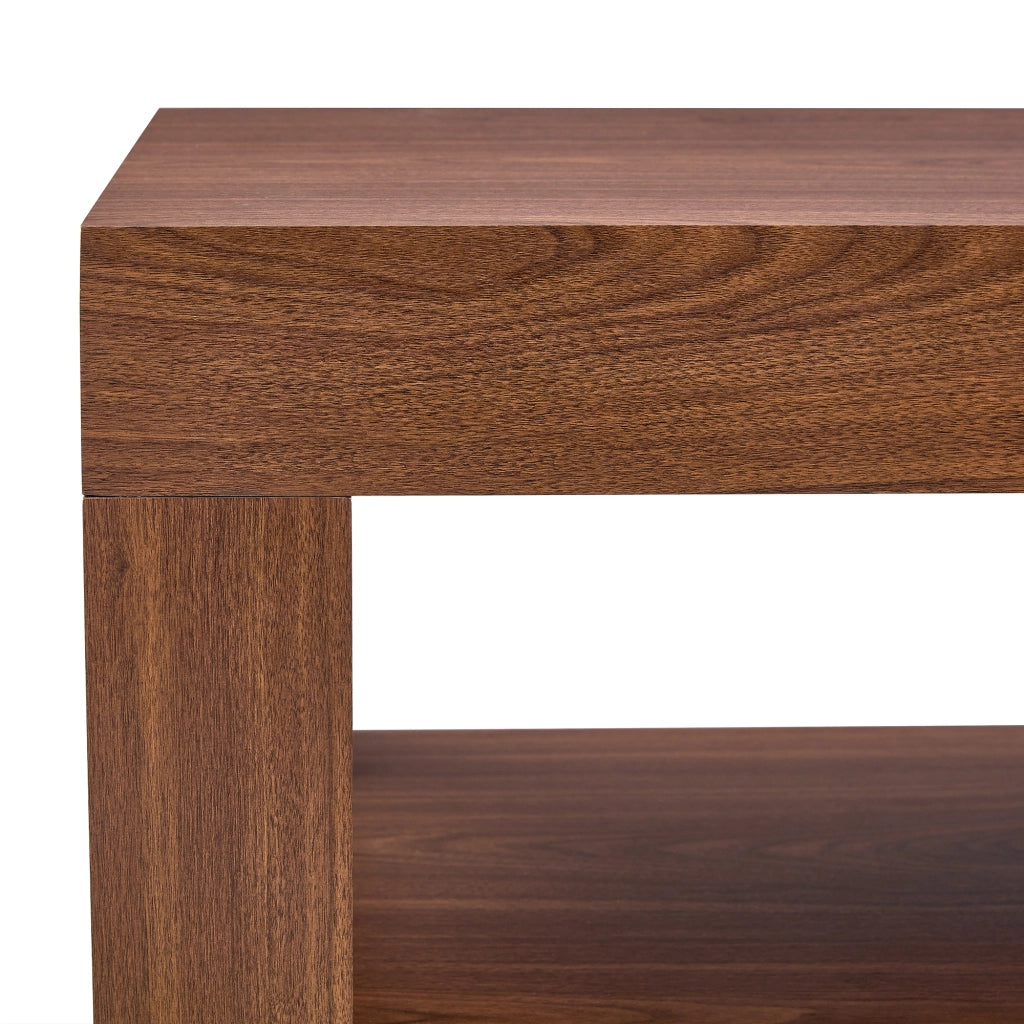 Tavolino da salotto fisso rettangolare a 2 livelli con ripiano aperto; in MDF; per soggiorno; 104×65.5×28 cm; noce