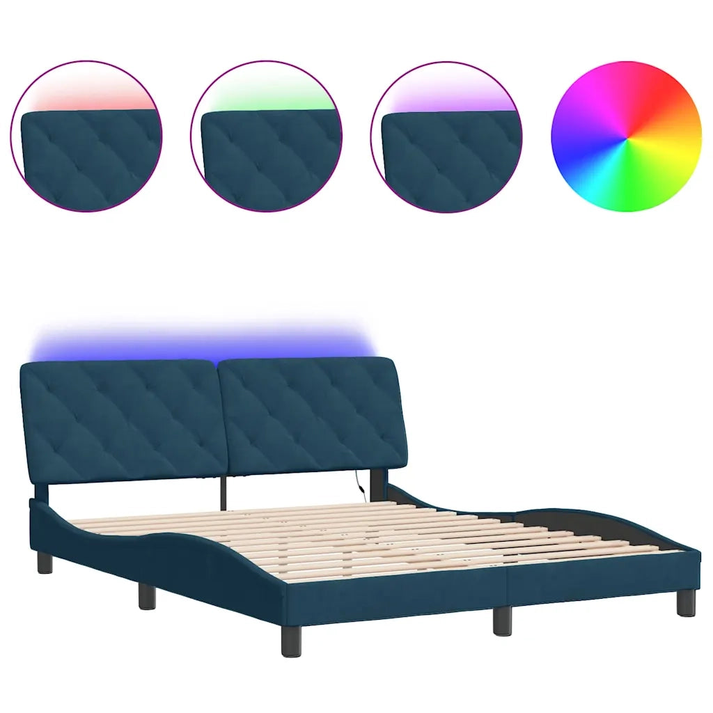 Giroletto con LED senza Materasso Blu 160x200 cm in Velluto 3213865