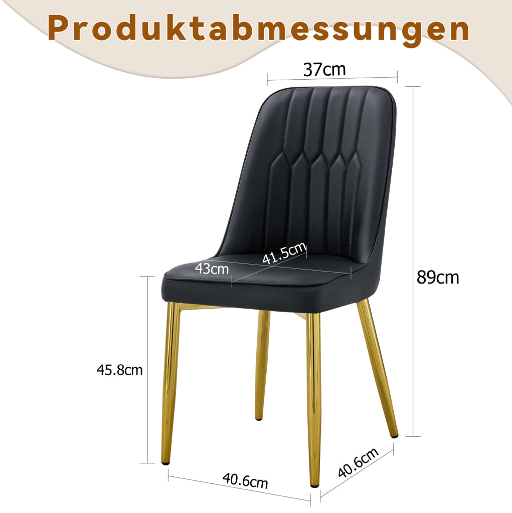 Sedia da pranzo in similpelle nera con gambe in metallo dorato, altezza 89 cm