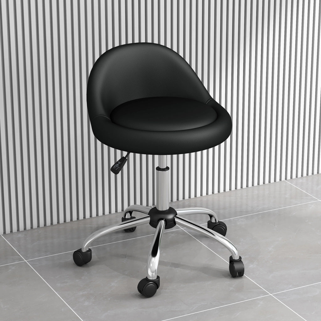 Sgabello con Ruote ¨C Minimal ¨C Nero, Finta Pelle PU, Altezza Regolabile