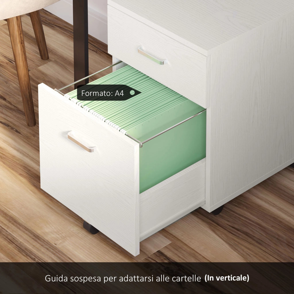 Cassettiera Portadocumenti Schedario per Ufficio 2 Cassetti e Serratura