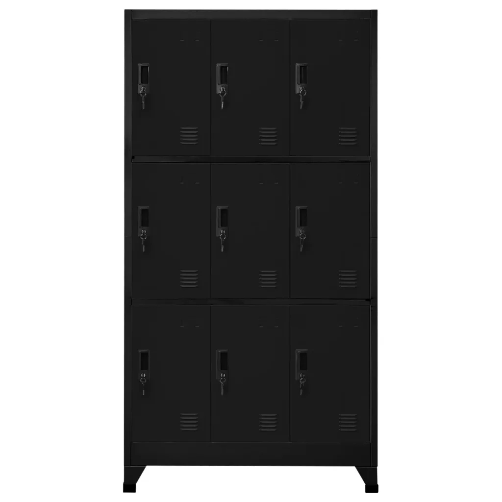 Armadio a schedario moderno design ufficio 90 x 45 x 180 cm 9 ante chiudibili in acciaio nero 02_0047018