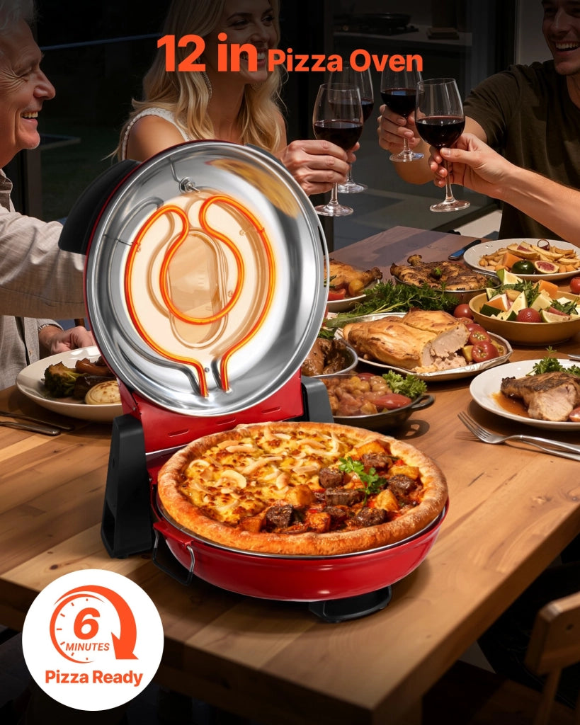 Forno Elettrico per Pizza 1200W con Pietra in Cordierite 30,48 cm Cuoci Pizza Portatile Rosso QL36WT Fino a 420 °C