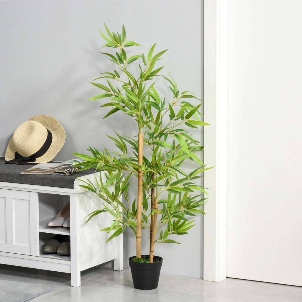 Bambù artificiale 120 cm con vaso, pianta finta decorativa da interno ed esterno, albero artificiale realistico