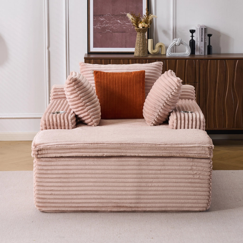 Divano da Terra Moderno con Chaise Longue Divano Cloud Rosa Imbottito con 3 Cuscini e 1 Coperta per Soggiorno e Relax