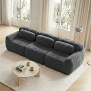 Divano Modulare 3 Posti con Design Ergonomico e Base Antiscivolo, in Peluche Grigio