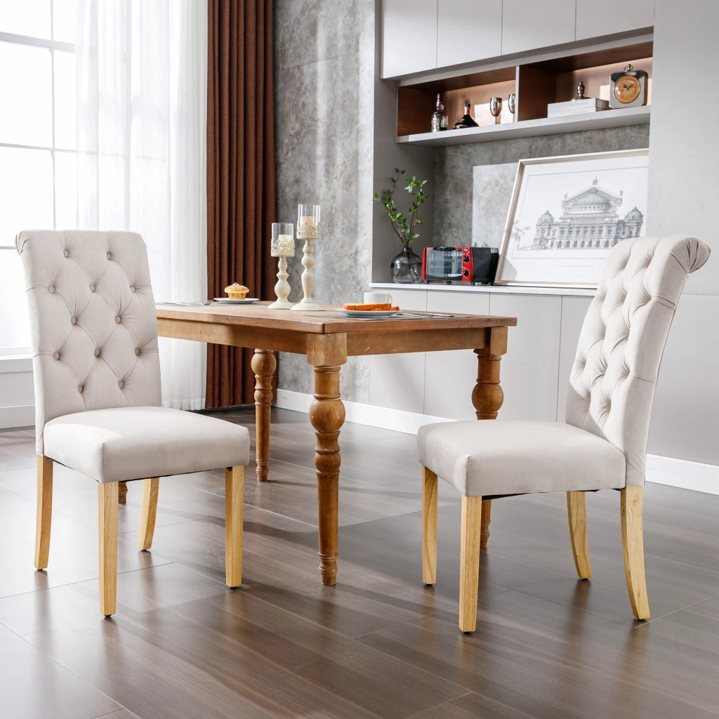 Sedie da Pranzo Set 6 Pezzi in Velluto con Gambe in Legno ¨C MINIMAL ¨C Beige