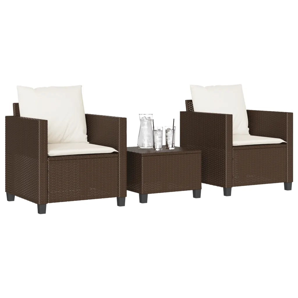 Set Bistr¨° 3 pz | Set Salotto da Giardino con Cuscini Marrone in Polyrattan