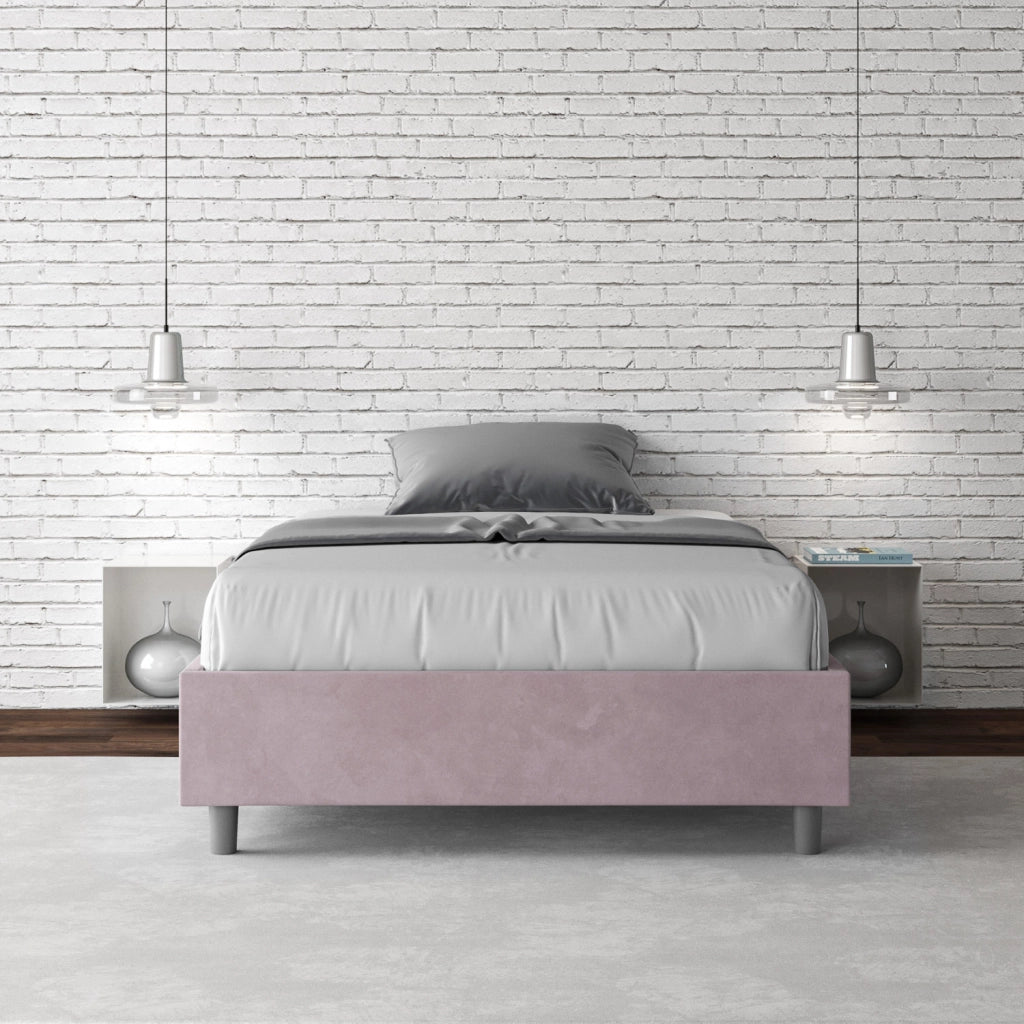 BS COM Letto una piazza e mezza con rete imbottito 120x210 microfibra glicine