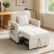 Poltrona letto convertibile 167x79x83 cm in chenille beige con bracciolo portaoggetti