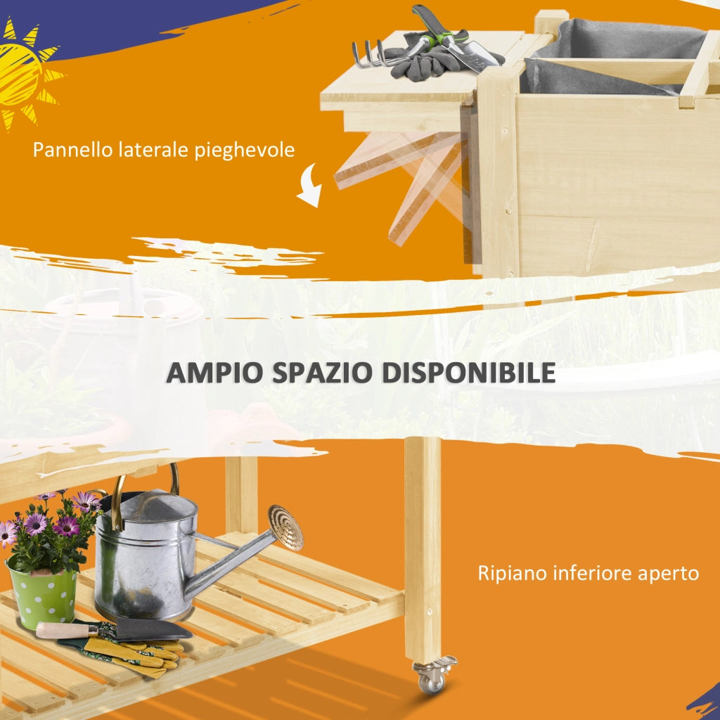 Fioriera Rialzata da Esterno a 8 Sezioni in Legno di Abete con Ripiano Laterale e Mensola Inferiore per Giardino 123x54x87 cm