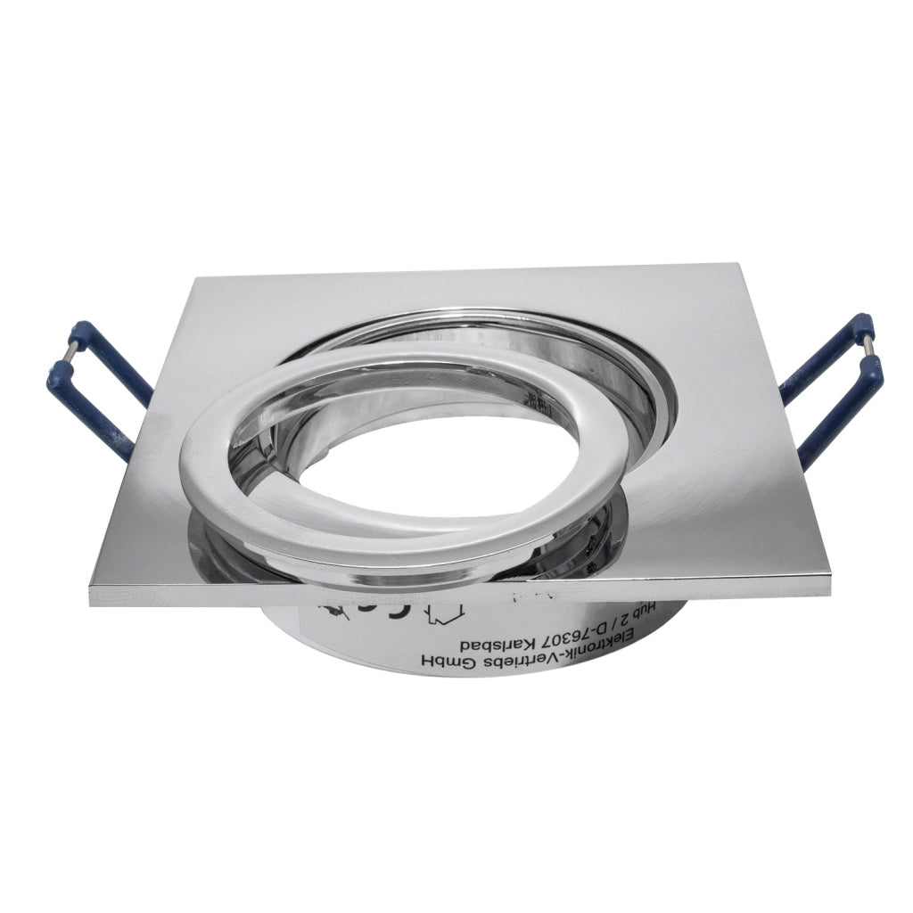Faretto ad incasso portafaretto cromato lucido quadrato foro 70mm moderno orientabile supporto lampade GU10 GU5.3 CROMATO