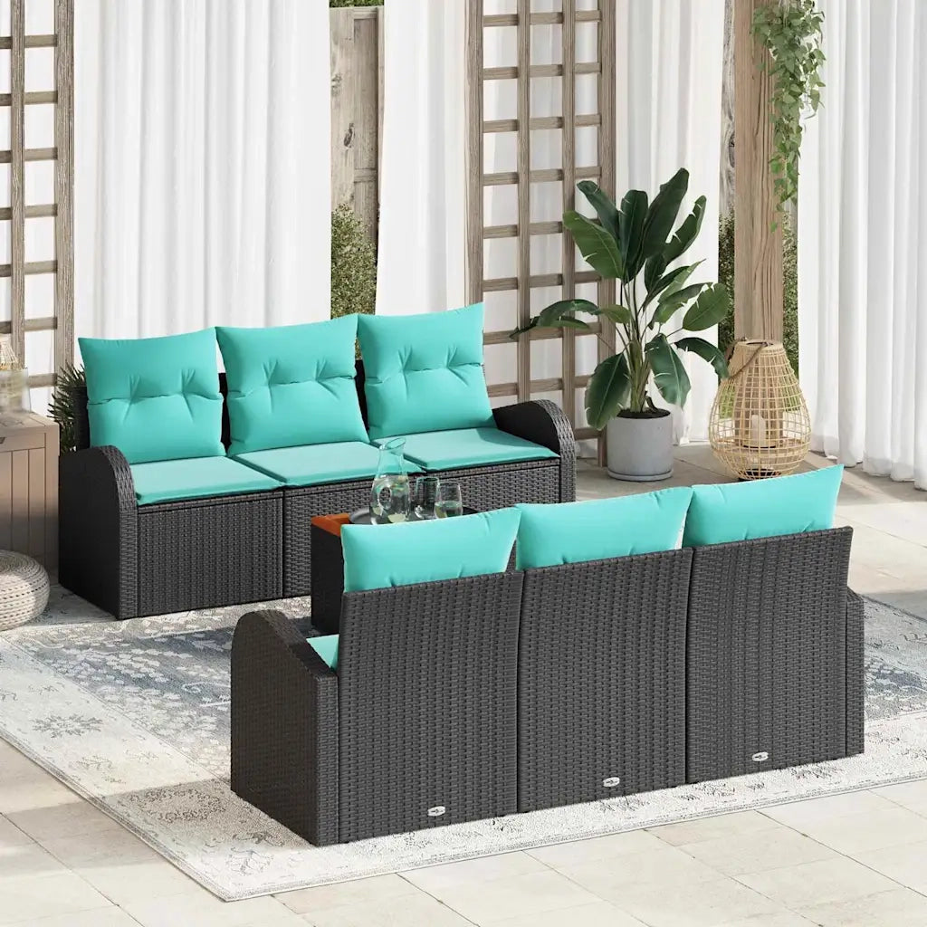 Set Divano da Giardino 7 pcs Nero e Turchese polyrattan 3356198