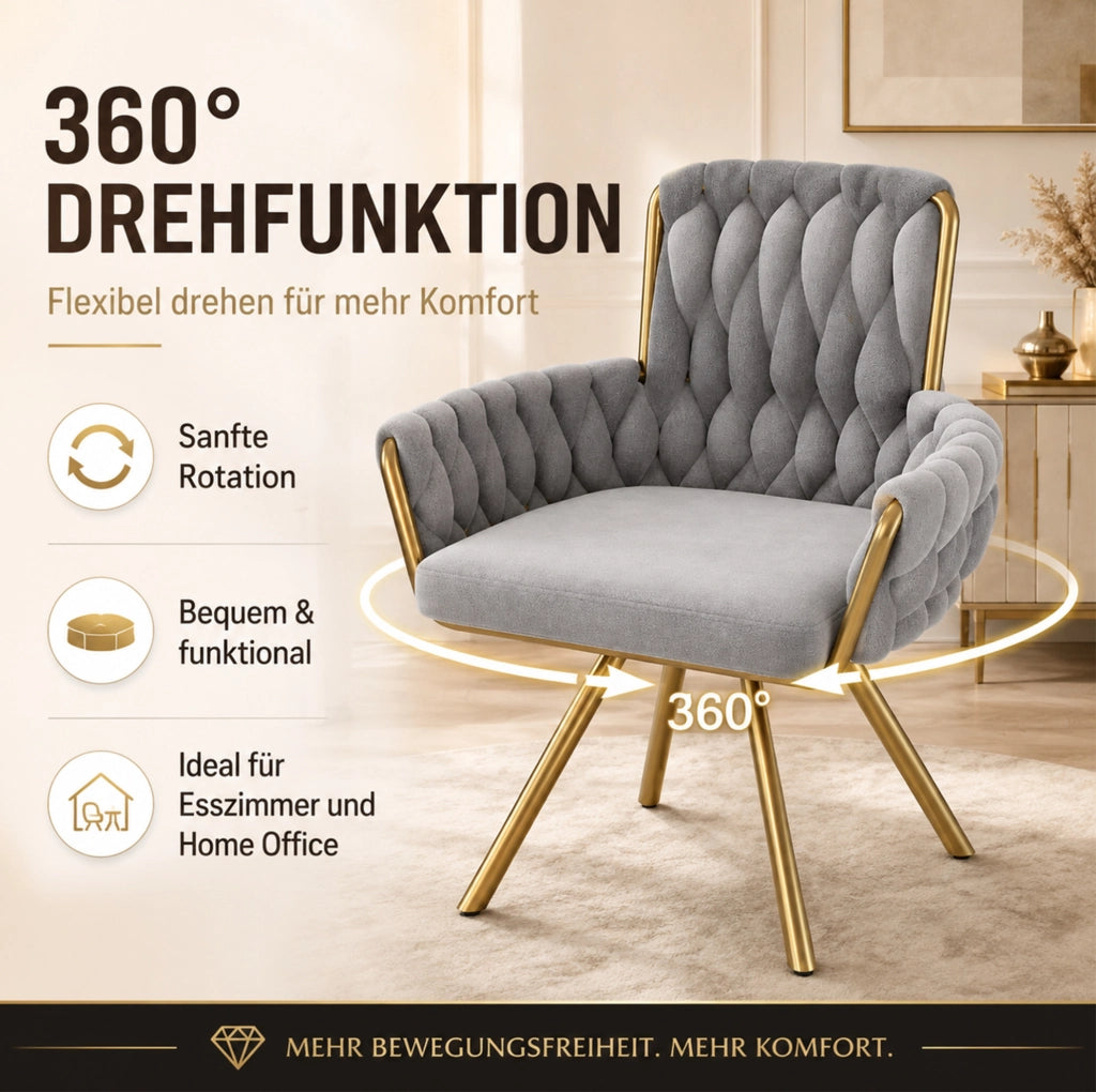 SEDIA Girevole 360° in velluto grigio Set da 6 pezzi