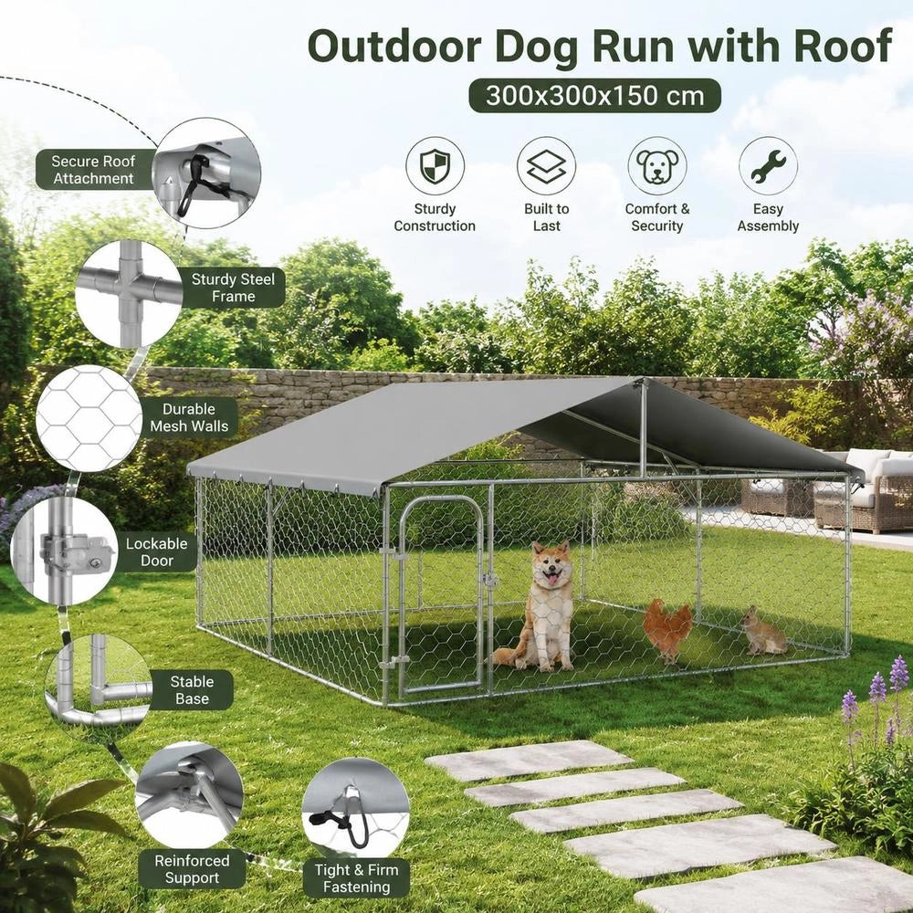 Outdoor Dog Kennel With Roof 300x300x150 Cm