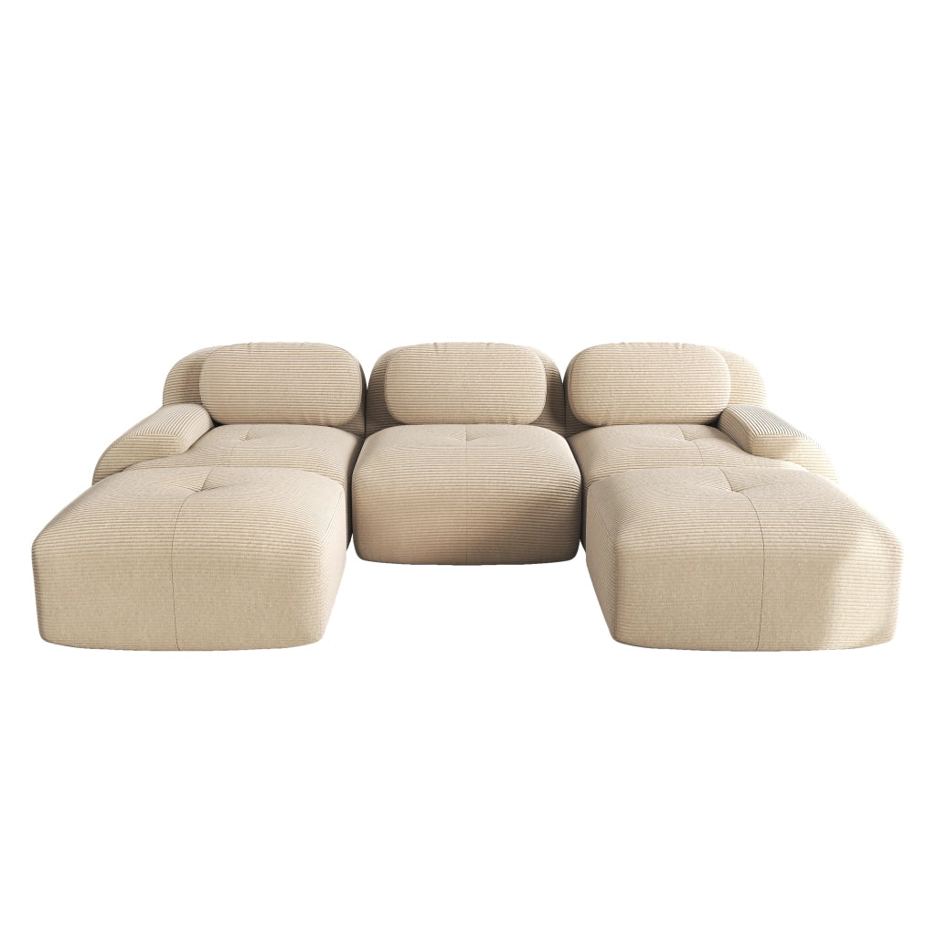 Divano Modulare a U in Velluto a Coste ¨C MINIMAL ¨C Beige, Braccioli Extra, Imbottito